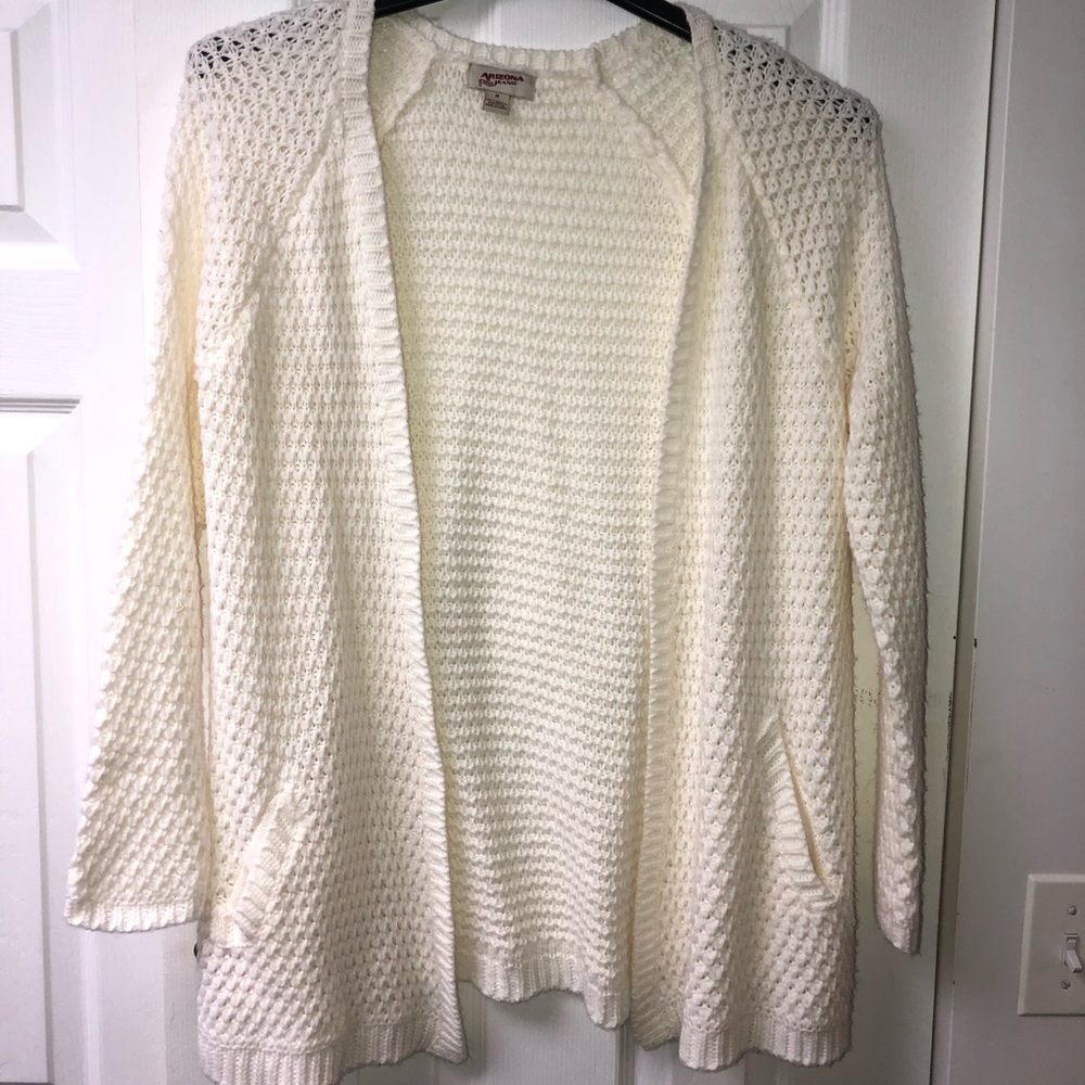White knit cardigan sweater